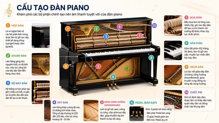 Giơi thiệu tổng quan từng bộ phận trên cây đàn dương cầm
